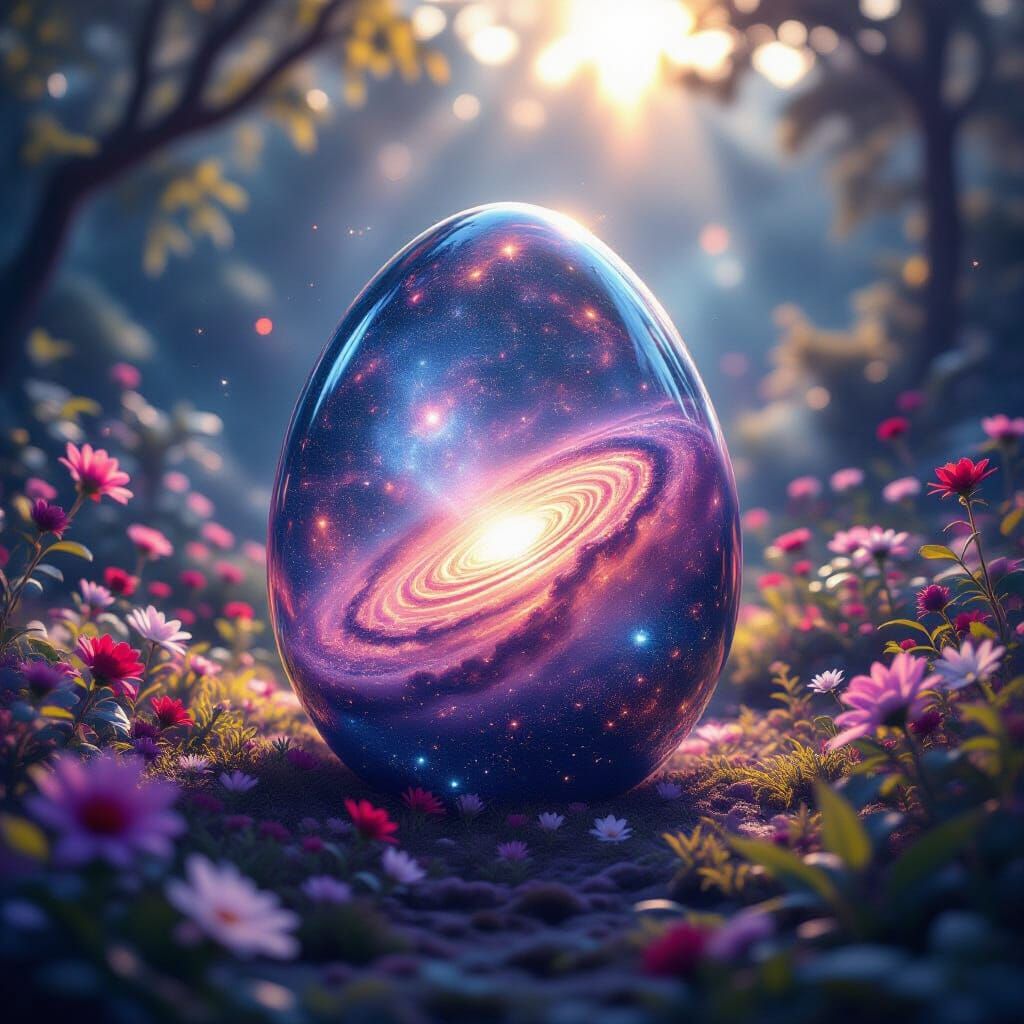 Luminous Cosmic Egg in Alien Garden