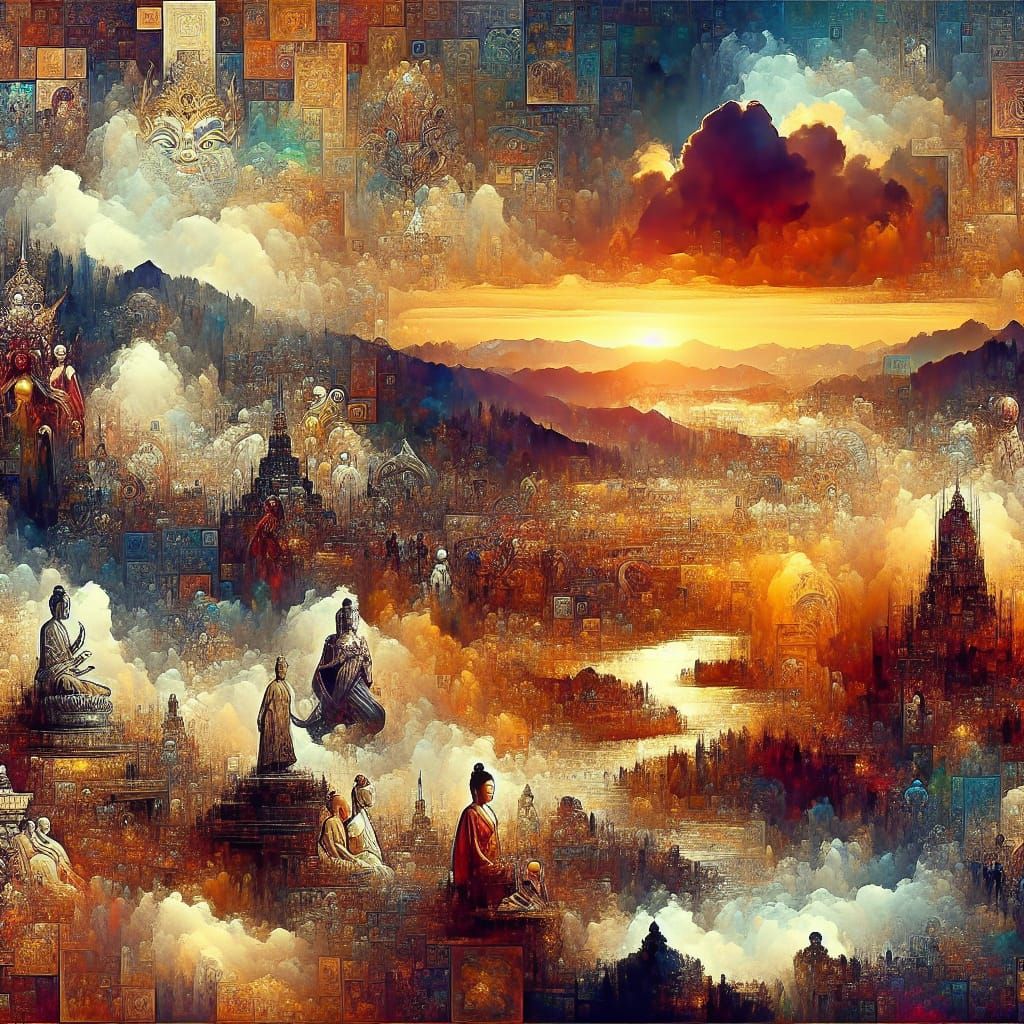 Cultural Diversity Collage in Maximalist Digital Painting St...