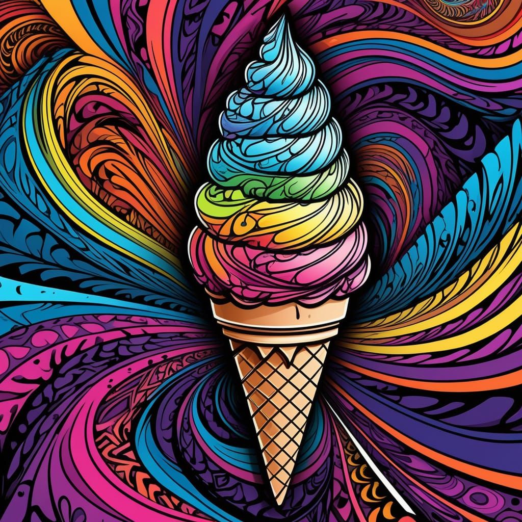 Angry Cartoon Ice Cream Fights Popsicle in Psychedelic Splas...