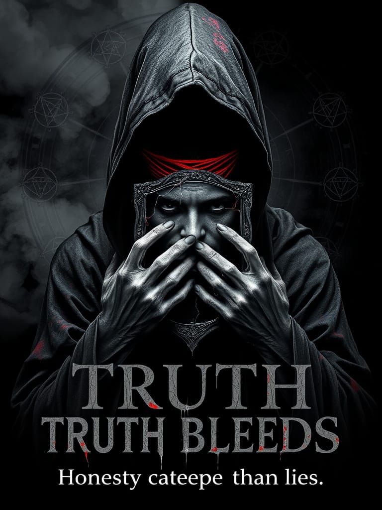 Hooded Figure with Stitched Mouth and Cracked Mirror