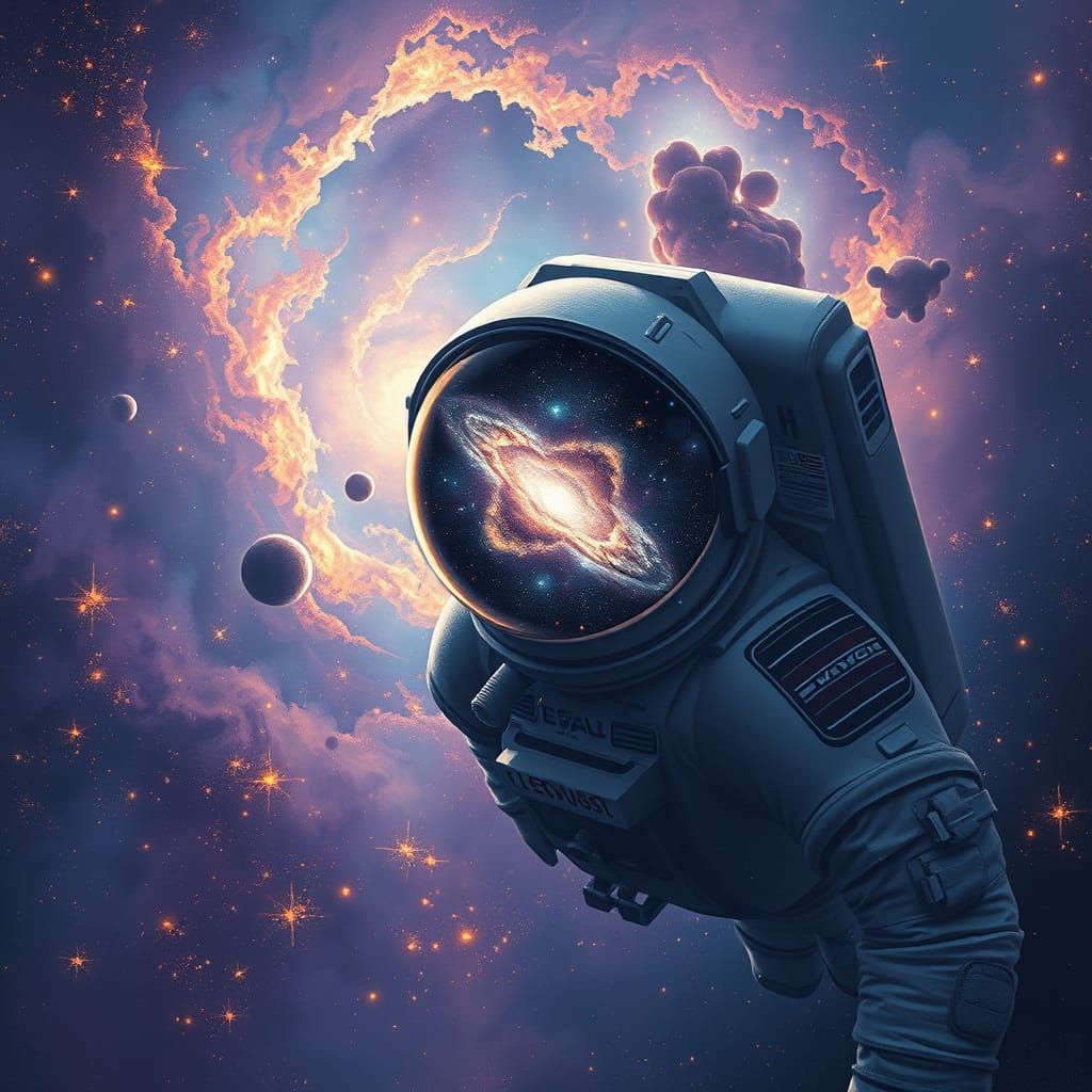Astronaut Adrift in Cosmic Nebula