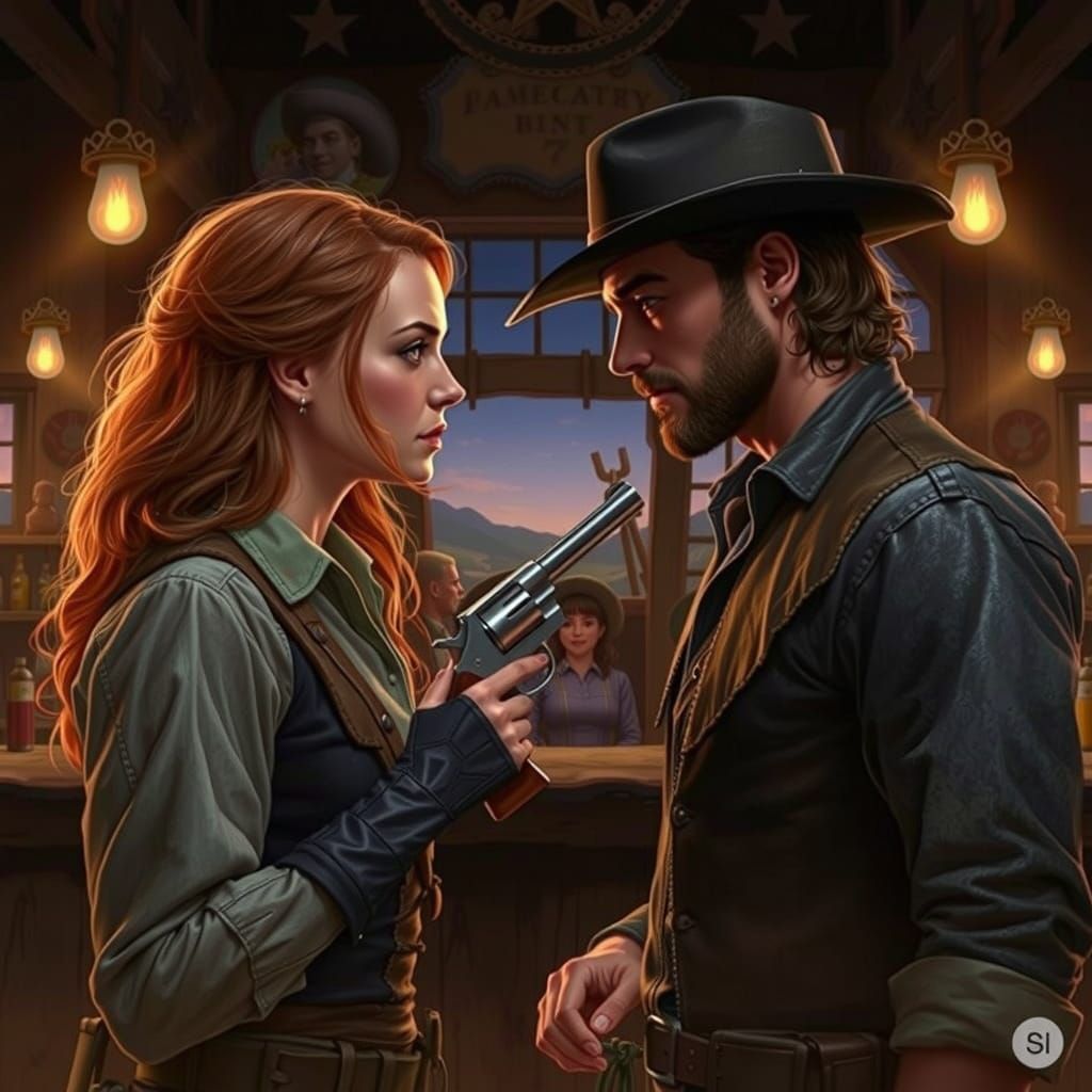 Bounty Hunter and Gunslinger in Western Art Style