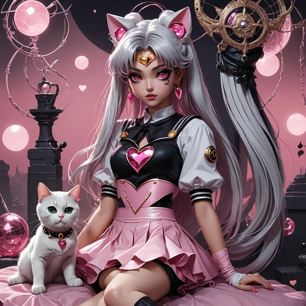 Gothic Sailor Moon with Heart Necklace, Dark Fantasy Art