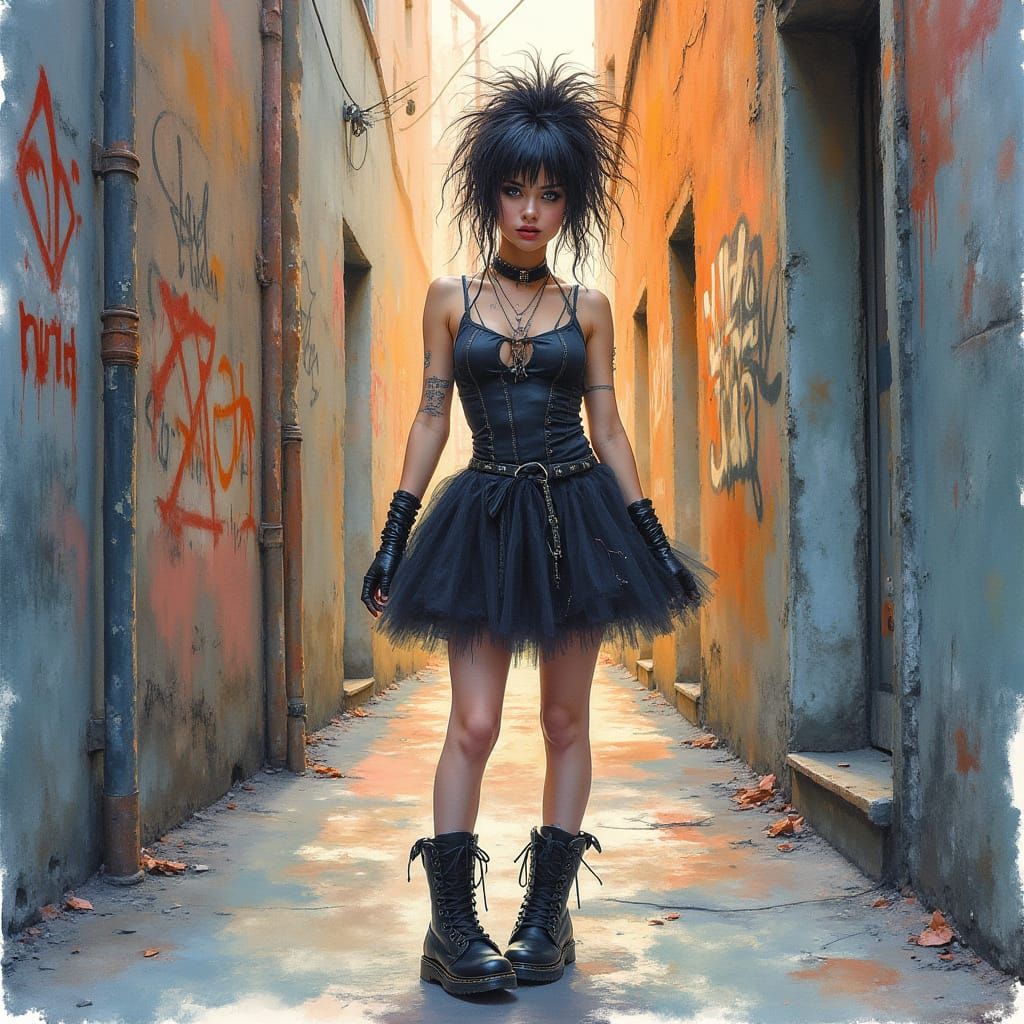 Punk Ballerina in Gritty Alley at Dusk