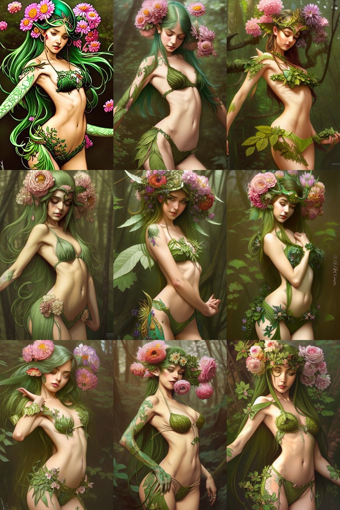 Hyperrealistic Forest Elf in Floral Fashion