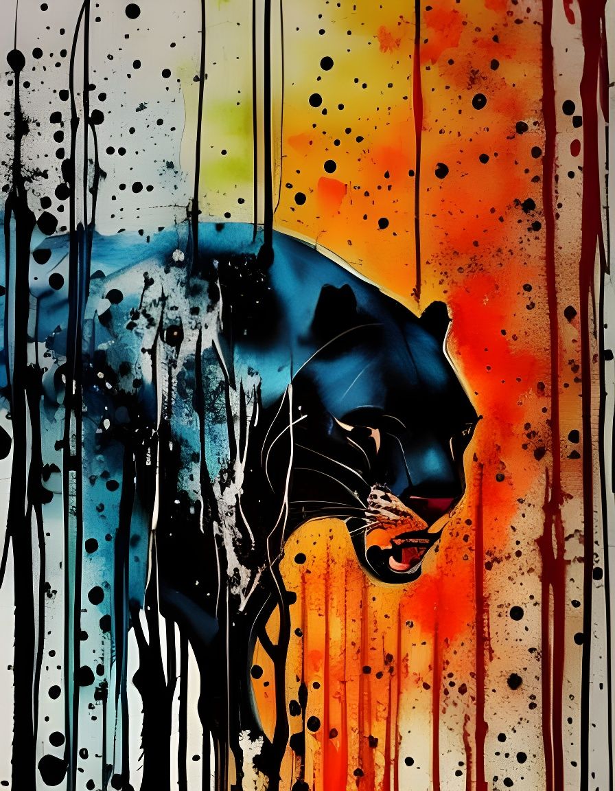 Monochrome Panther in Forest: Liquid Ink Splash Art