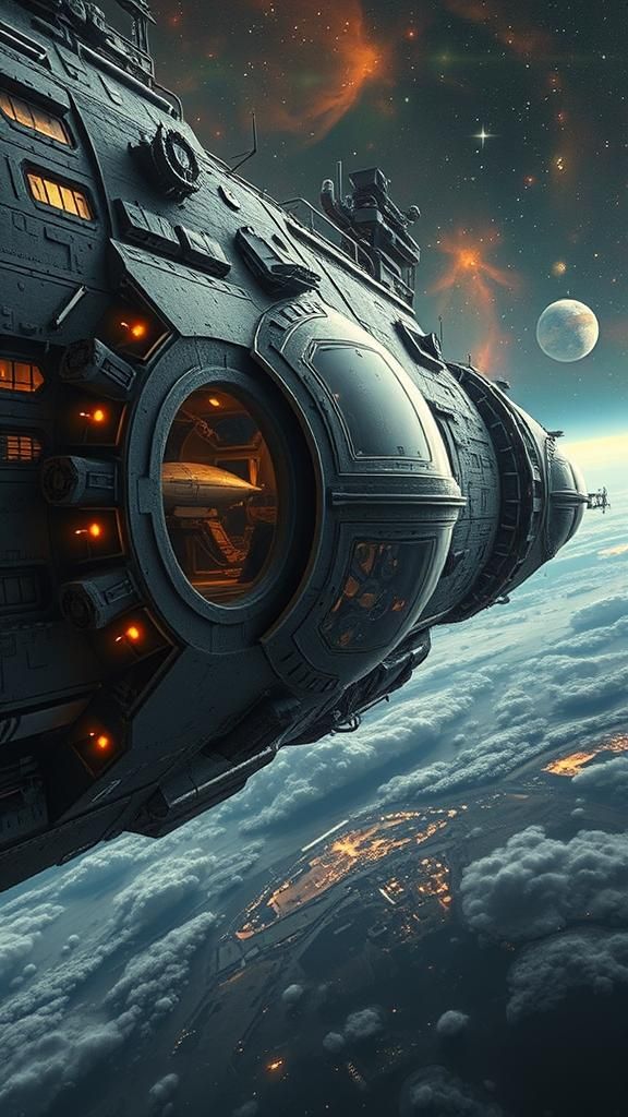 Epic Sci-Fi Spaceship Skimming Gaseous Planet Surface