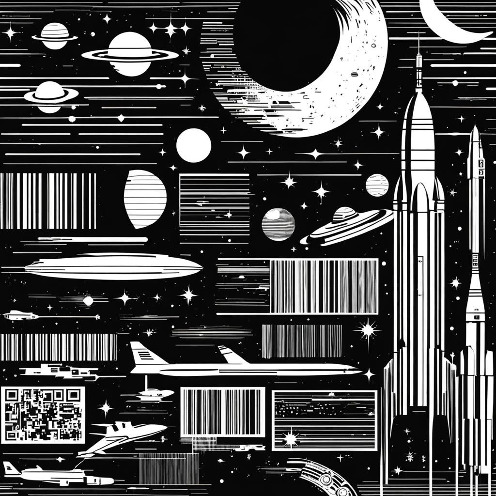 Barcode Art Silhouette in Space Scene
