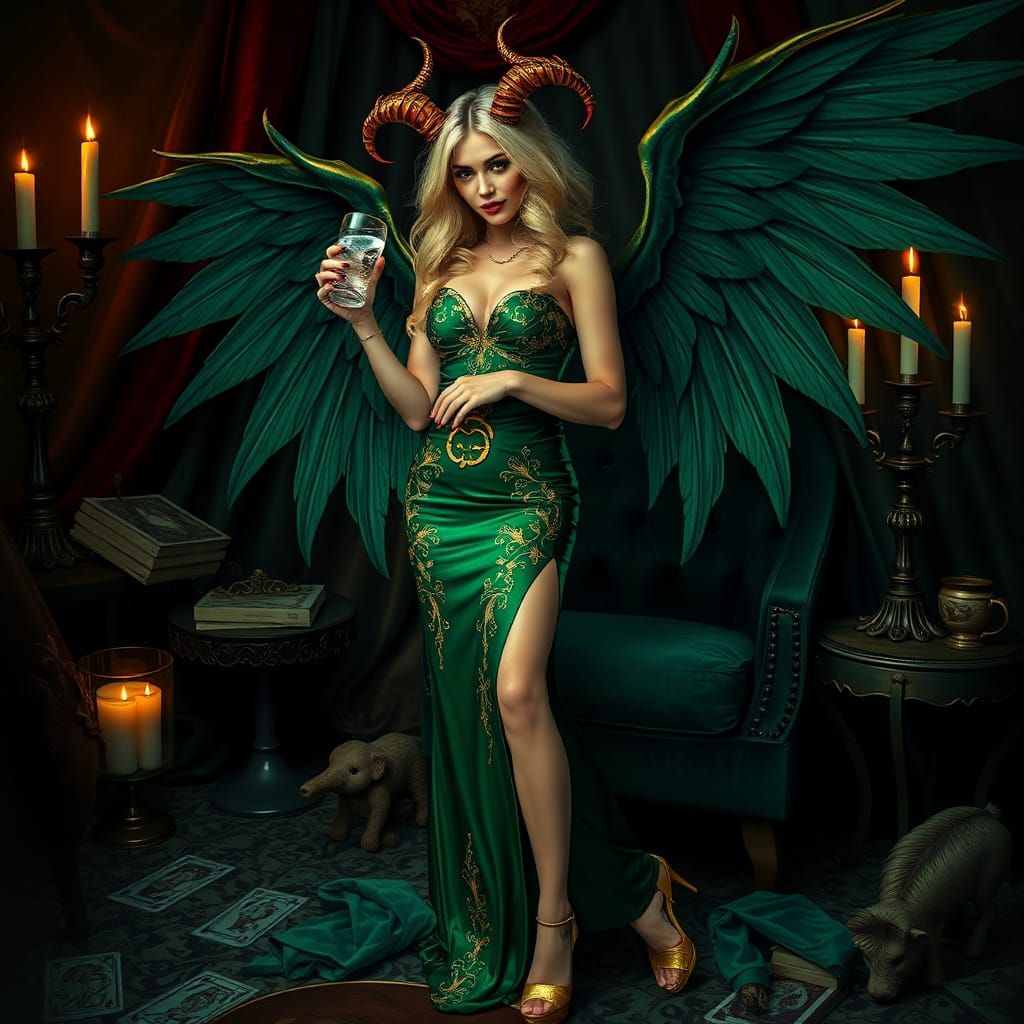 Blonde Temptress with Vodka in Dark Fantasy Style