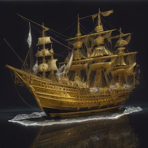 Crystal Ship with Crystal Mice in Classic Still Life
