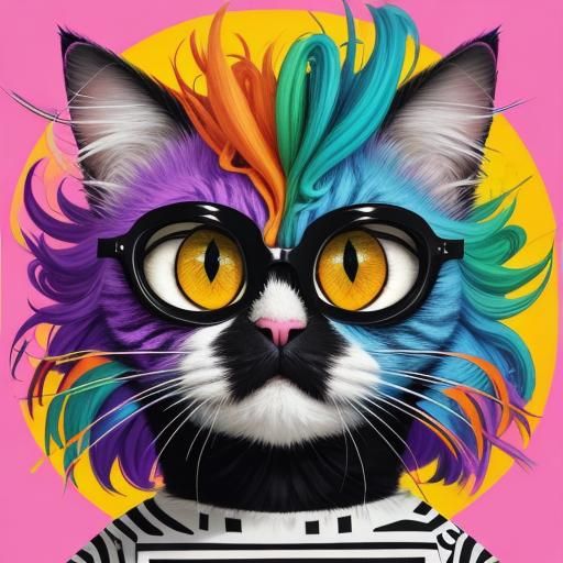Whimsical Cat Portrait in Surreal Cartoon Style