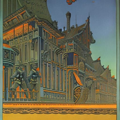 Robot Butler's Roar: Surrealist Fairy Tale Illustration