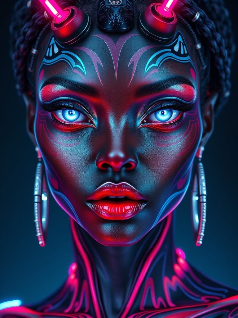 Futuristic Alien Goddess with Neon Hair