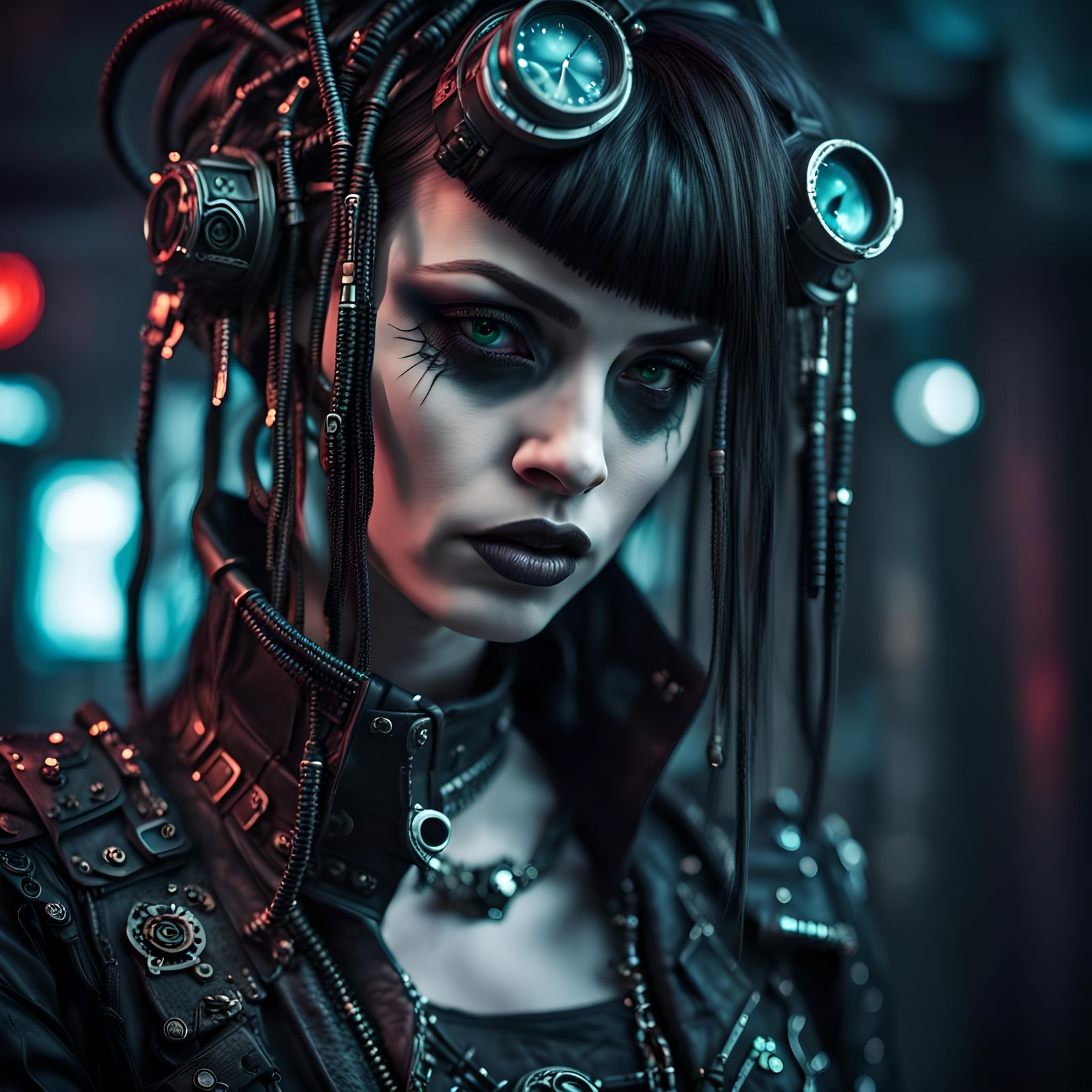 Cyberpunk Goth Woman Portrait in HDR