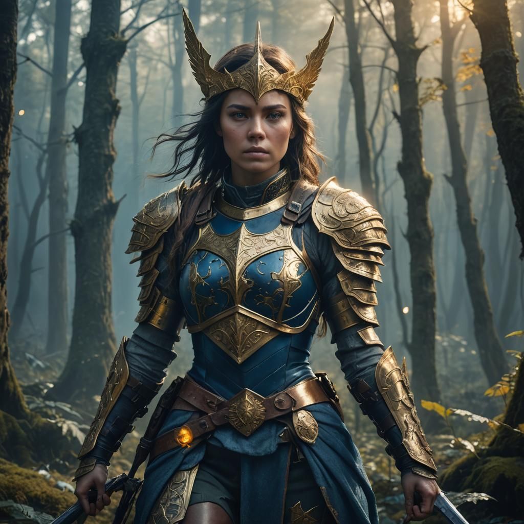 Mystical Lady Soldier in Eerie Forest: Digital Matte Paintin...