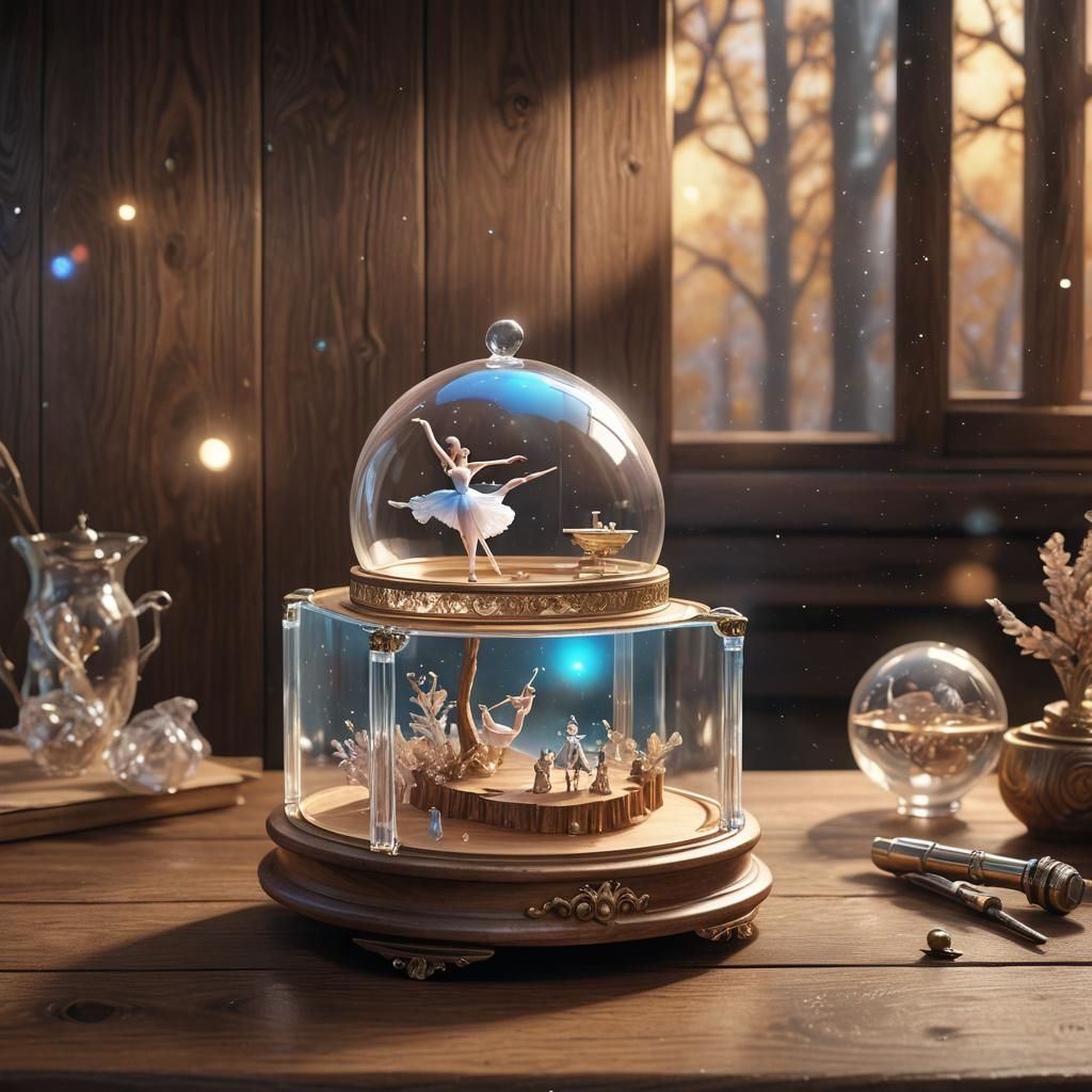 Glass Music Box with Ballerina in Antonov Style