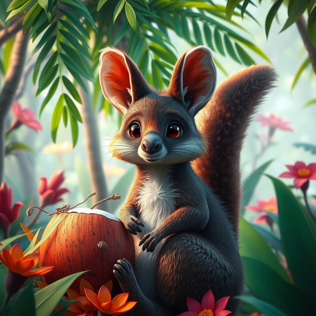Wallaby with Coconuts in Fantasy Landscape