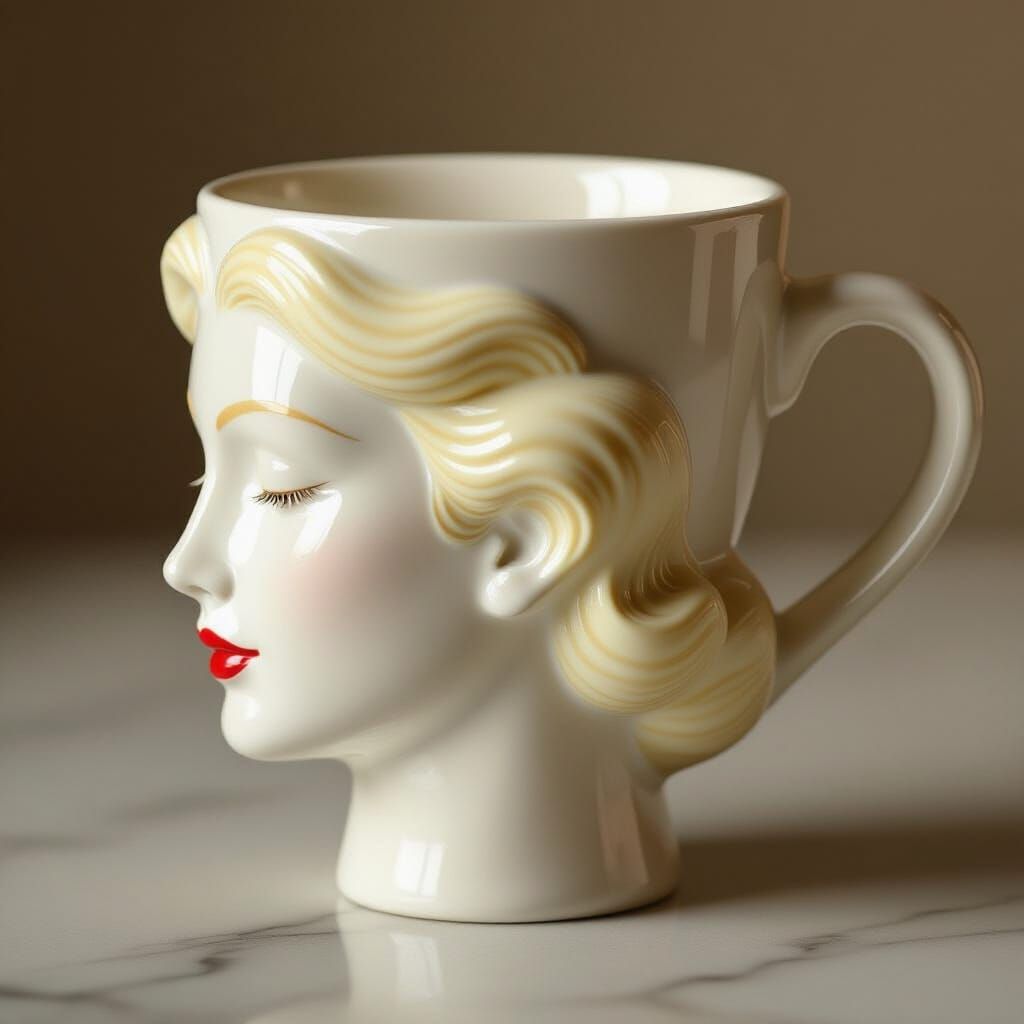 Art Deco Coffee Cup Shaped Like Woman's Head