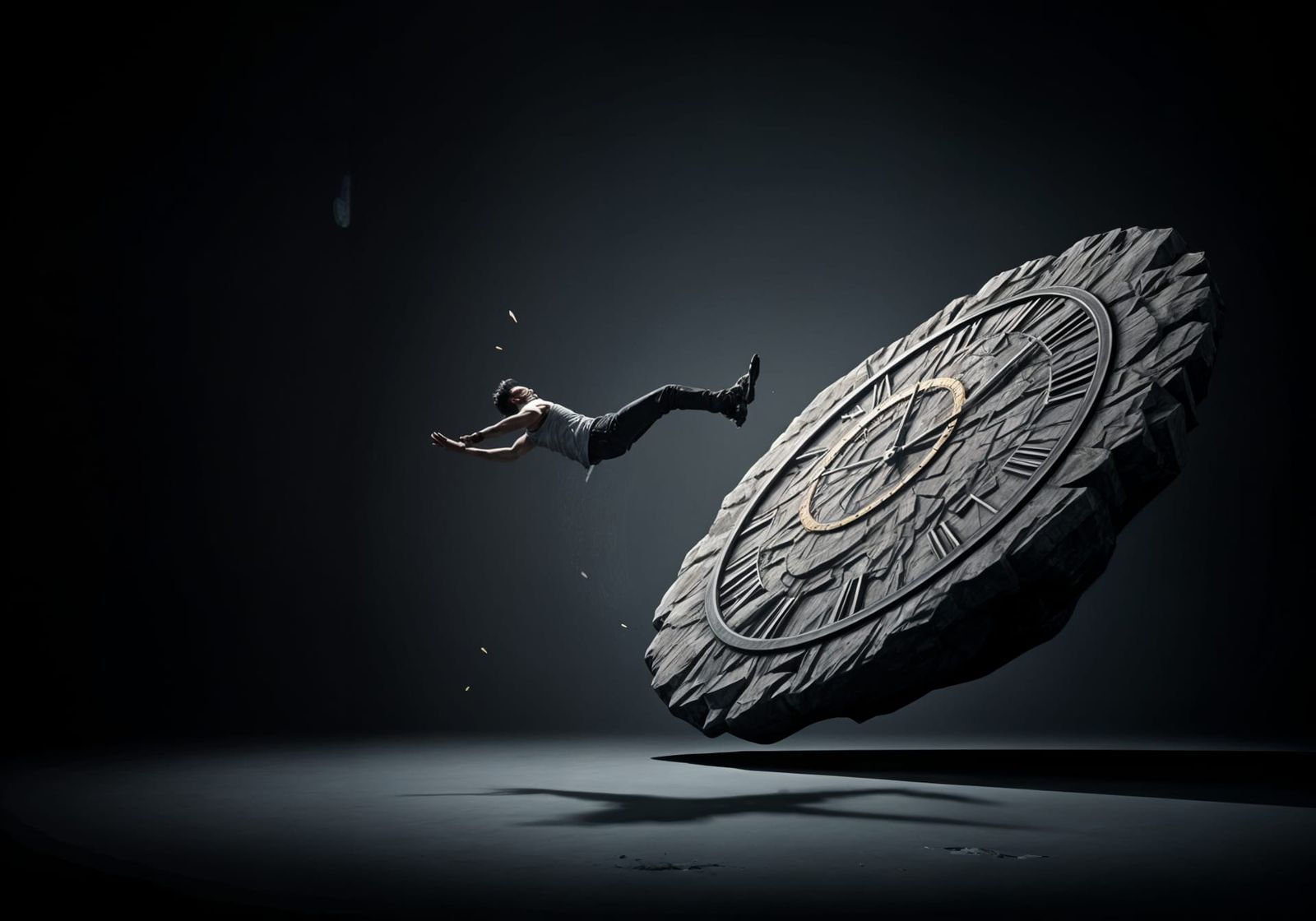 Man Falling on Clock Rock: 3D Art