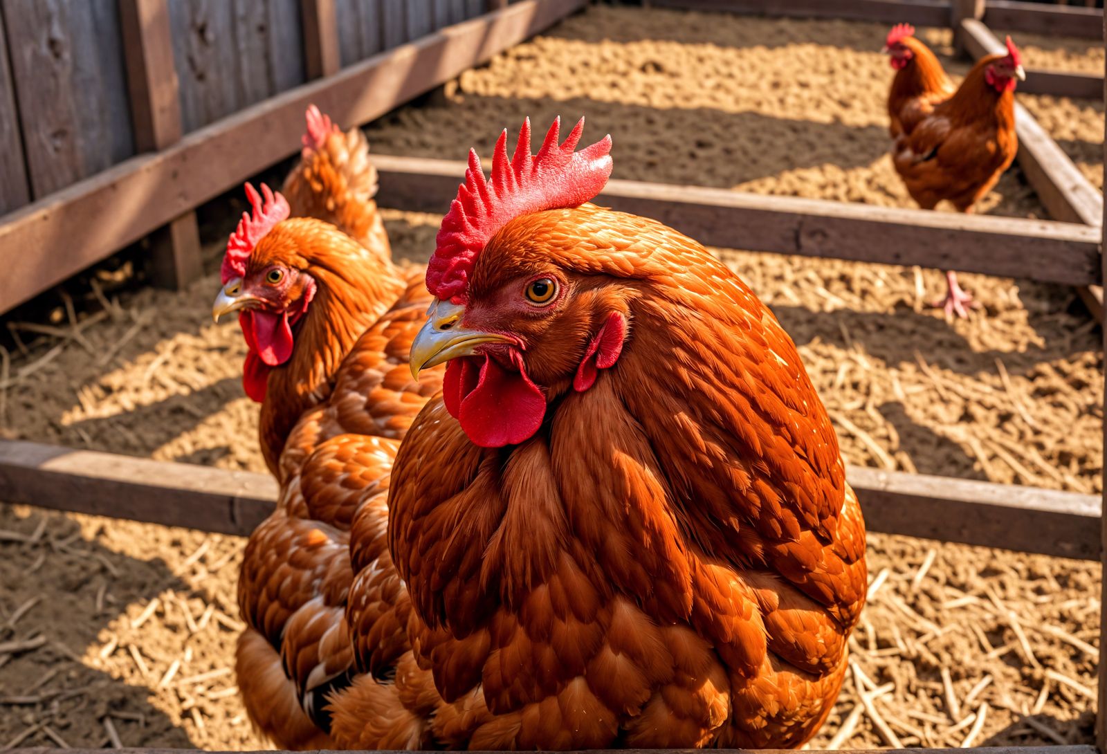 Hyperrealistic Red Hen in Barnyard Chicken Run
