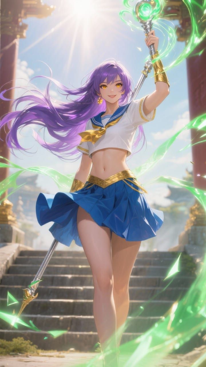 Anime Warrior Woman in Radiant Sunlight