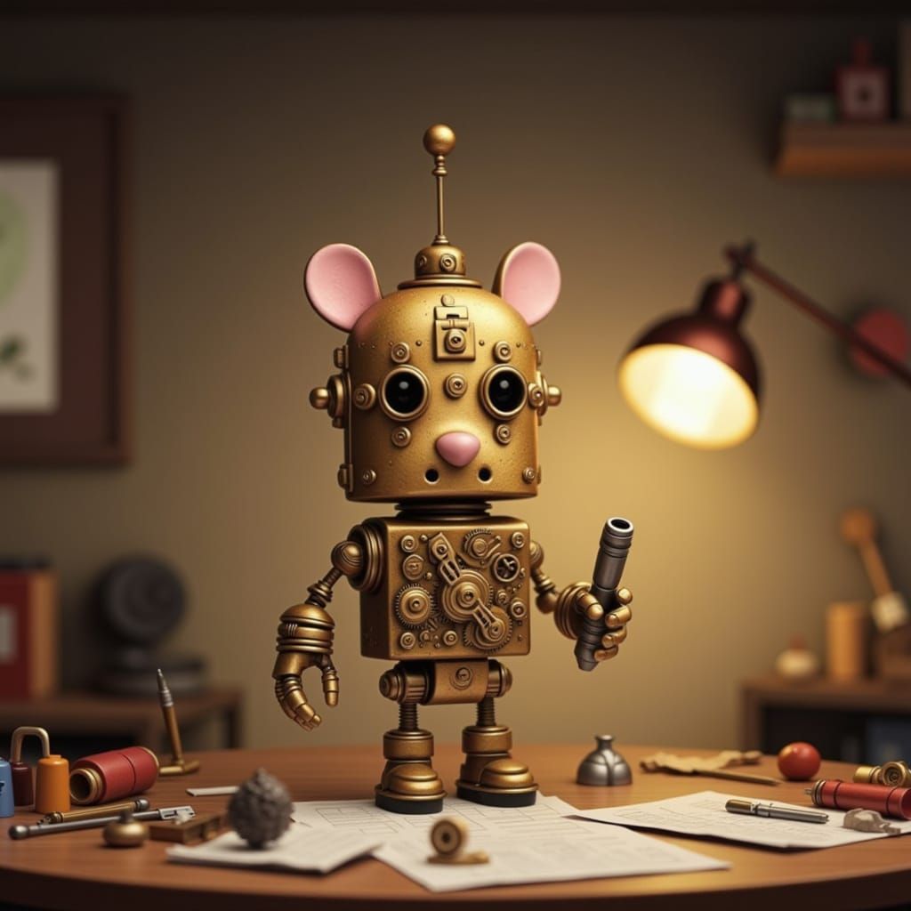 Charming Automaton Hamster in a Workshop