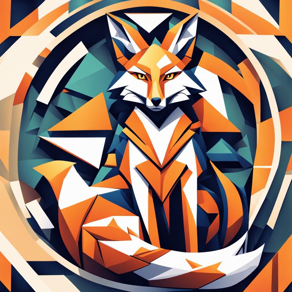 Nine-Tailed Fox in Cubist Art Deco Style