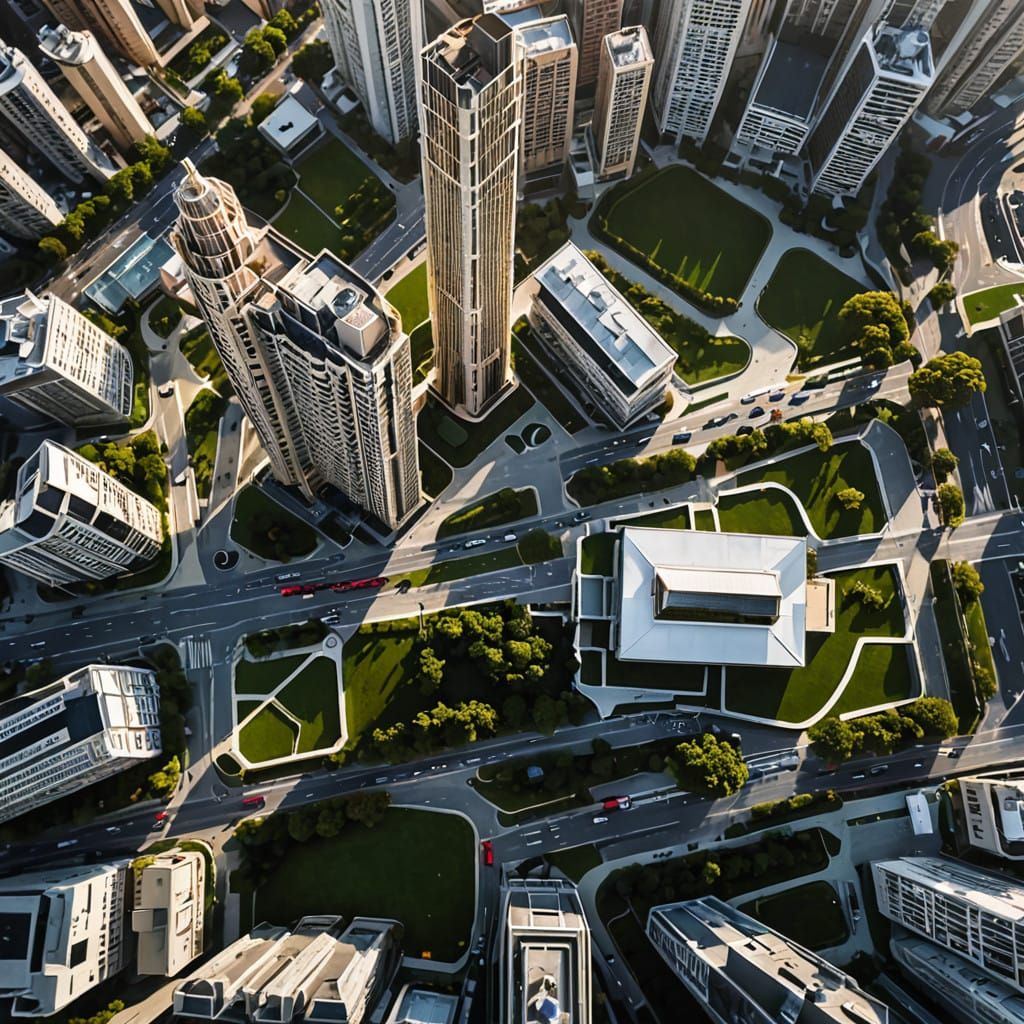 Modern Twin Towers in Urban Oasis
