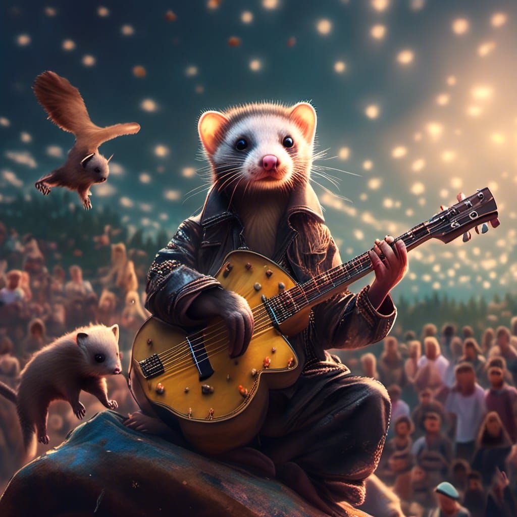 Hyperrealistic Ferret Guitarist Concert in the Sky