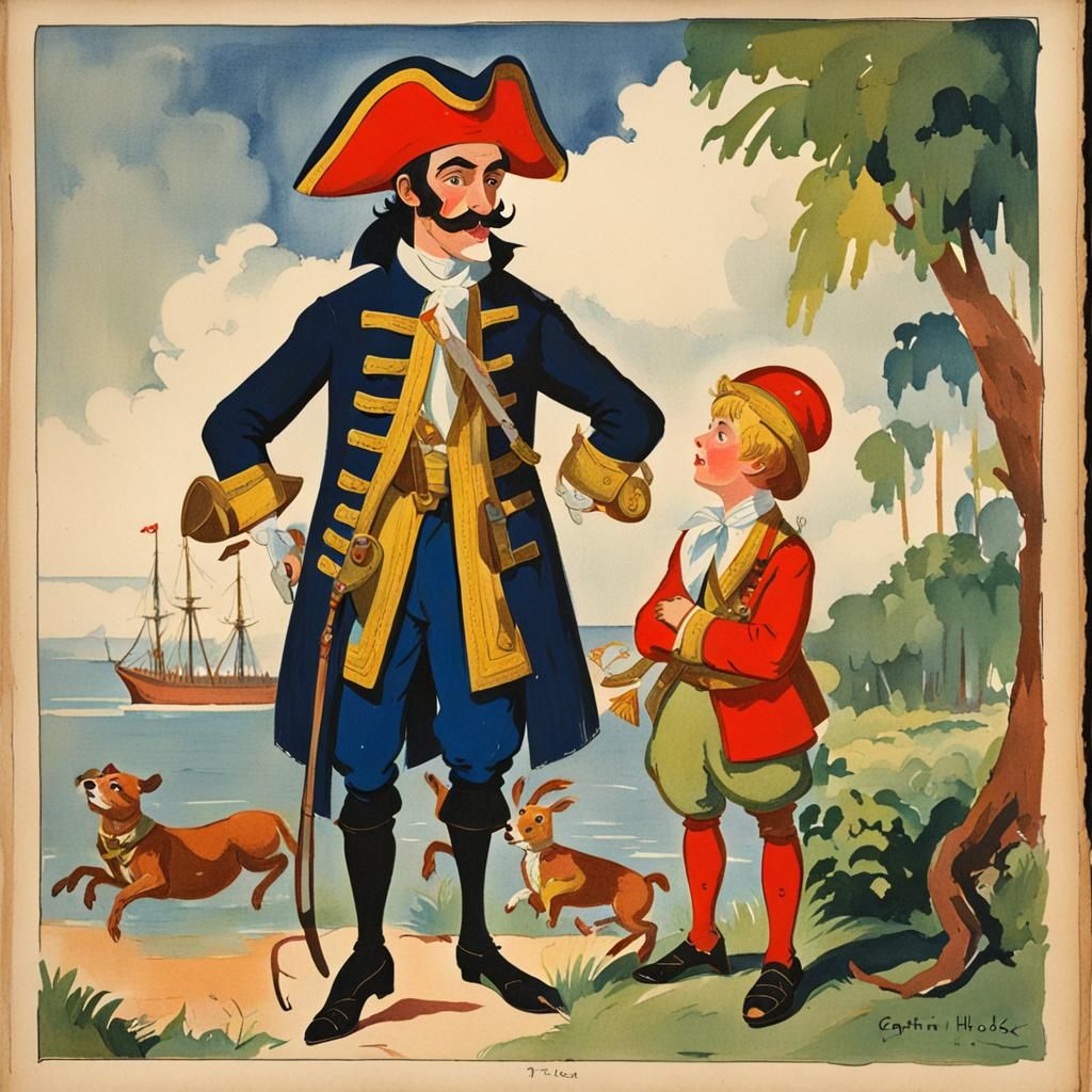 Captain Hook in 1920s Children's Book Style