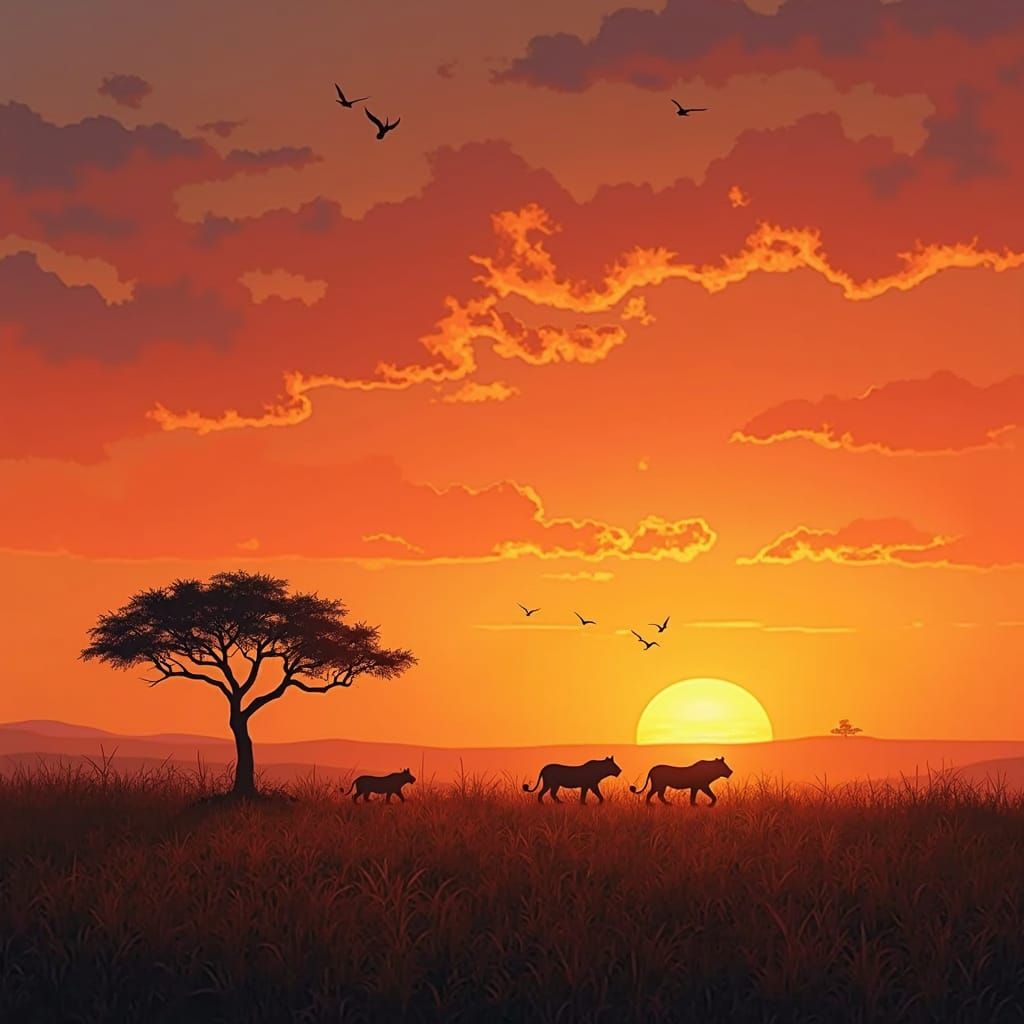 African Savanna Sunrise: Lions in the Serengeti