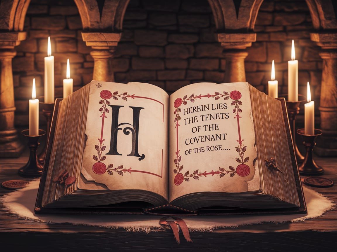 Elegant Illuminated Script in Gothic Stone Chamber