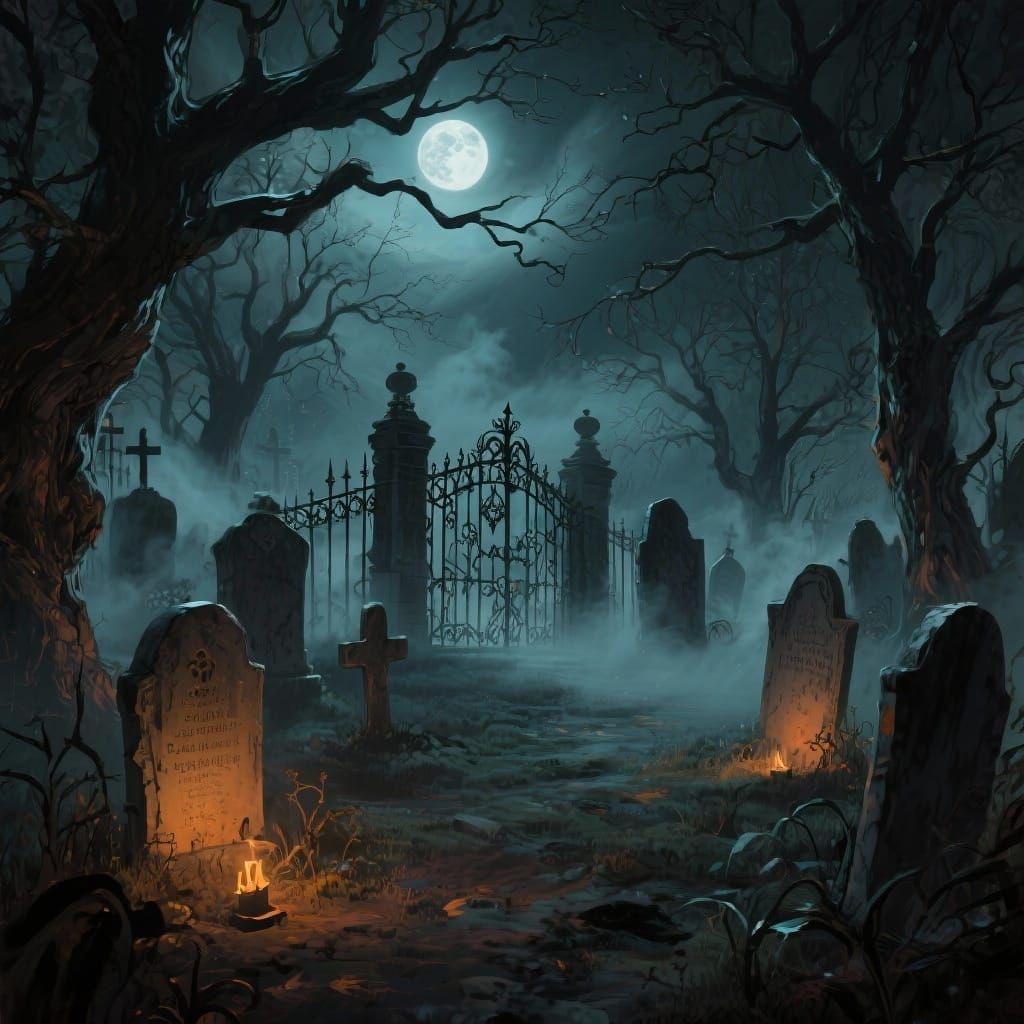 Spooky Halloween Graveyard Under Eerie Moonlight