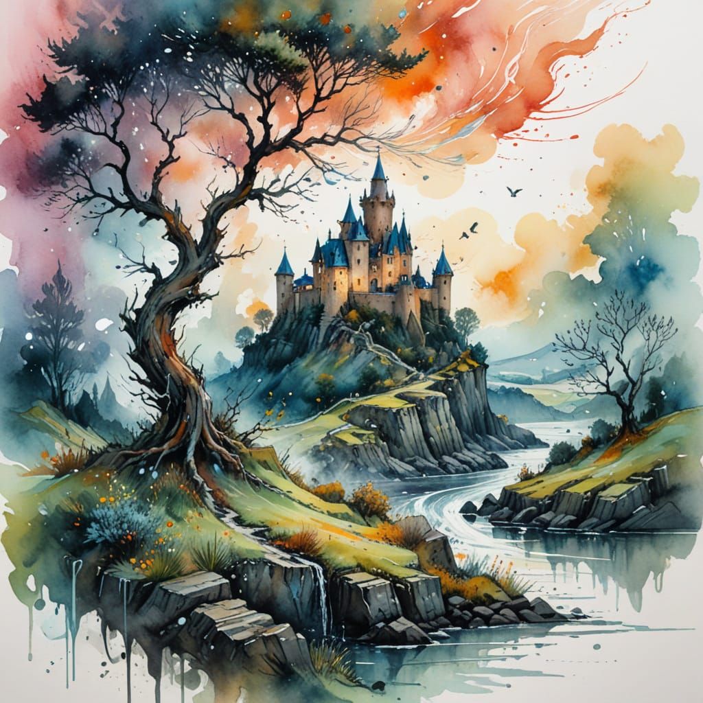 Twilight Moorland Castle in Mysterious Splendor