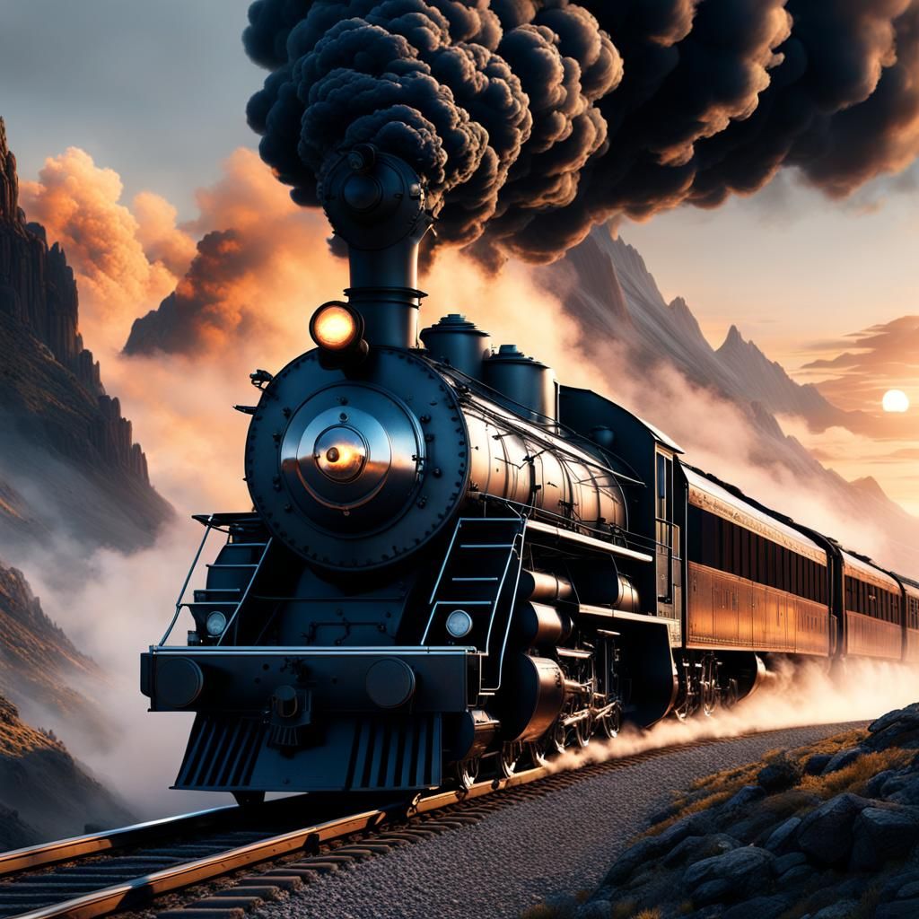 Locomotive at Sunset: Detailed Matte Painting