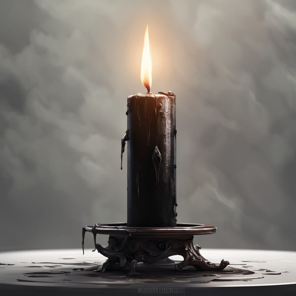 Black Candle Flame in Mysterious Darkness: Digital Painting