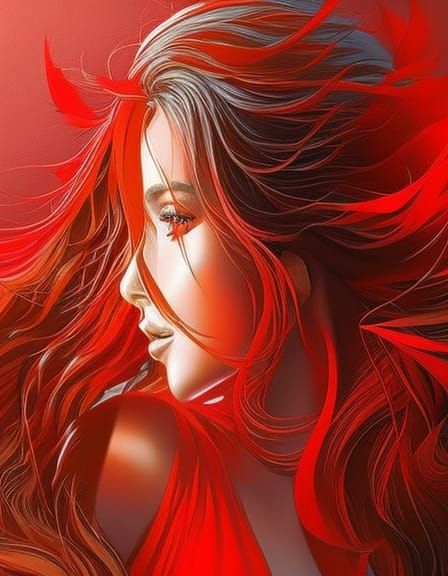 Woman in Red: Hyperrealistic Splash Art Portrait