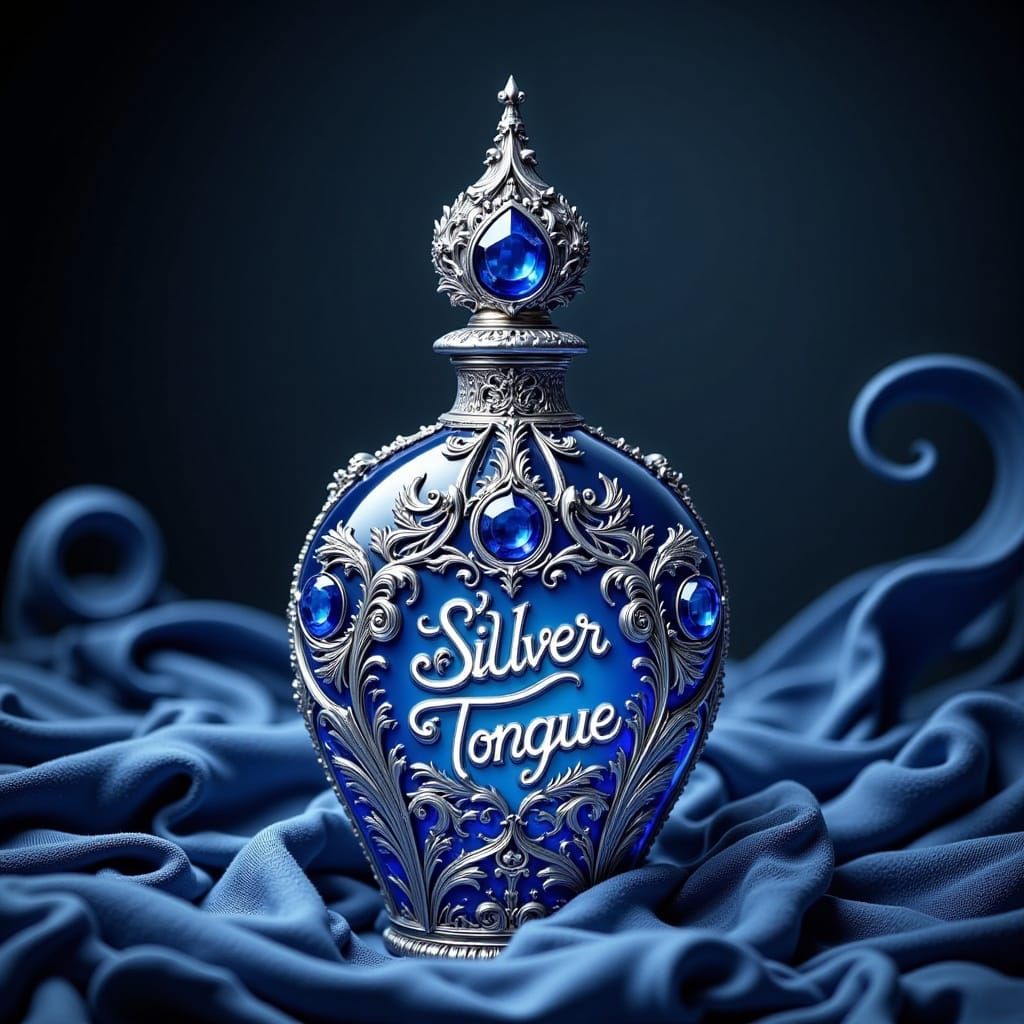 Elegant Silver Bottle with Cursive Script in Art Nouveau Sty...