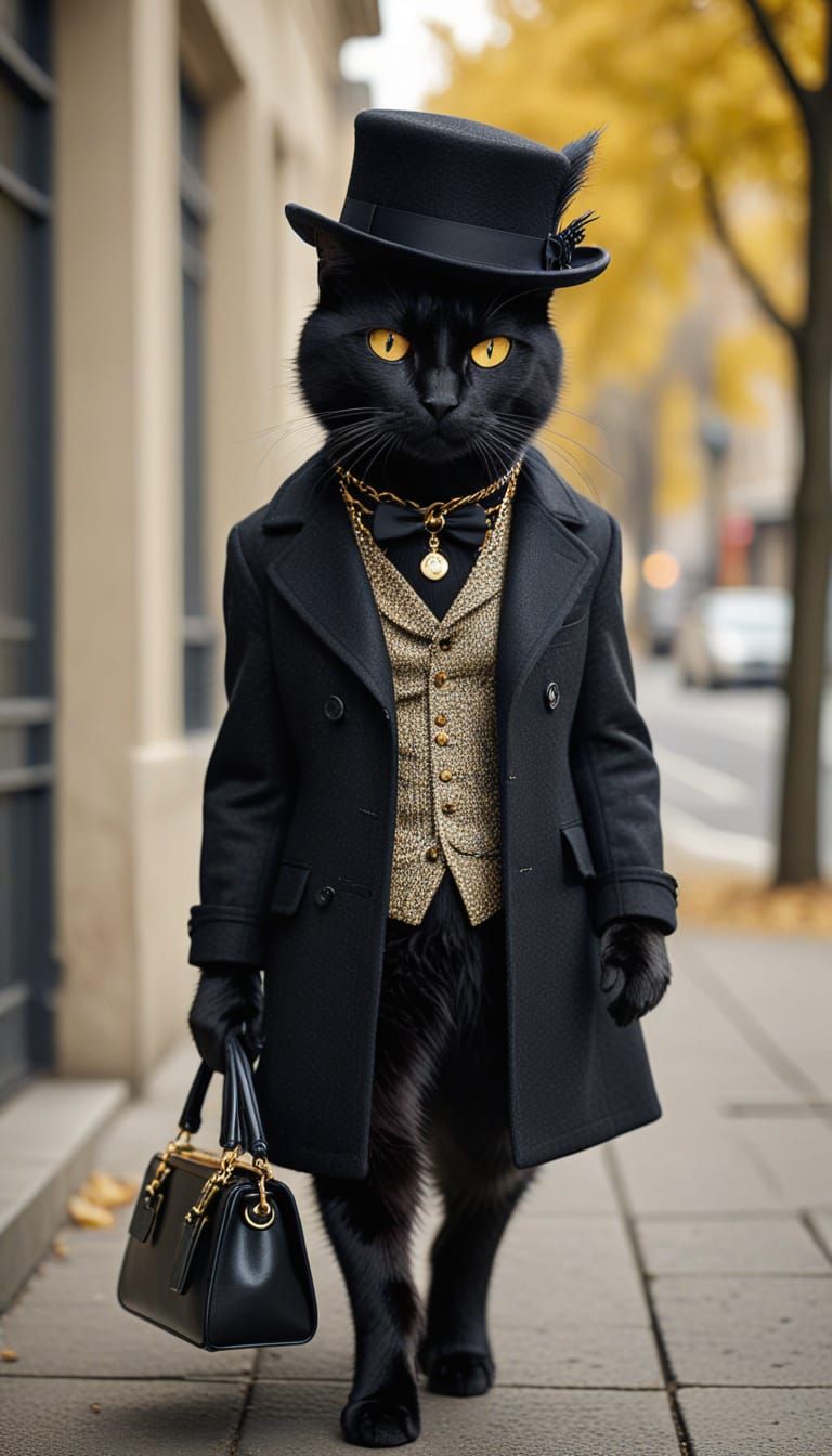 Sophisticated Black Cat in Fashion Photography Style