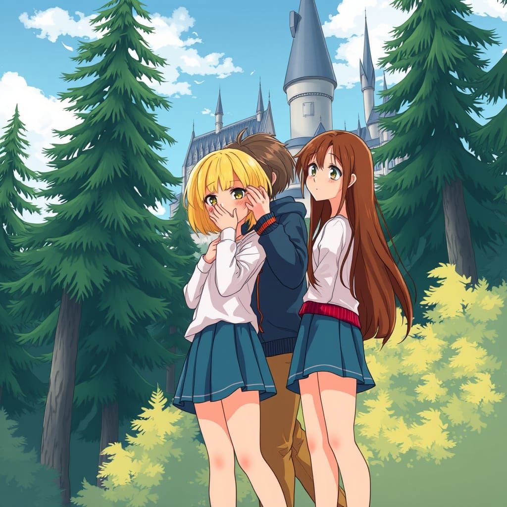 Girls at Hogwarts in Anime Style