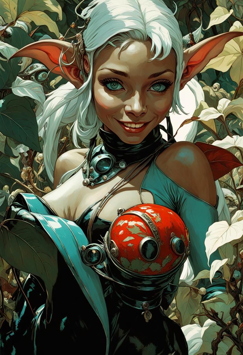 Turquoise Goblin Scientists Observe Wildlife, Art Nouveau St...