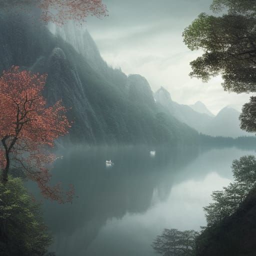 Misty lake