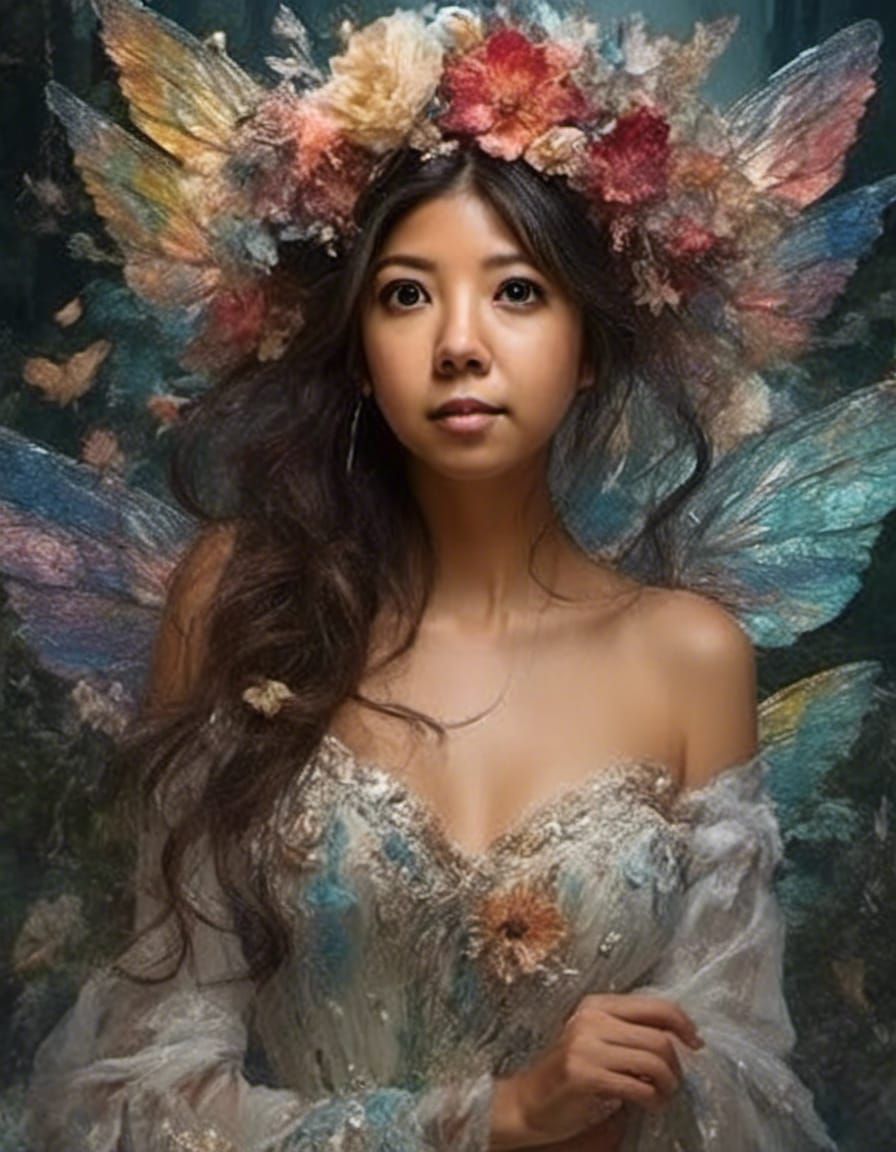 Beautiful Latina Fairy with Iridescent Wings