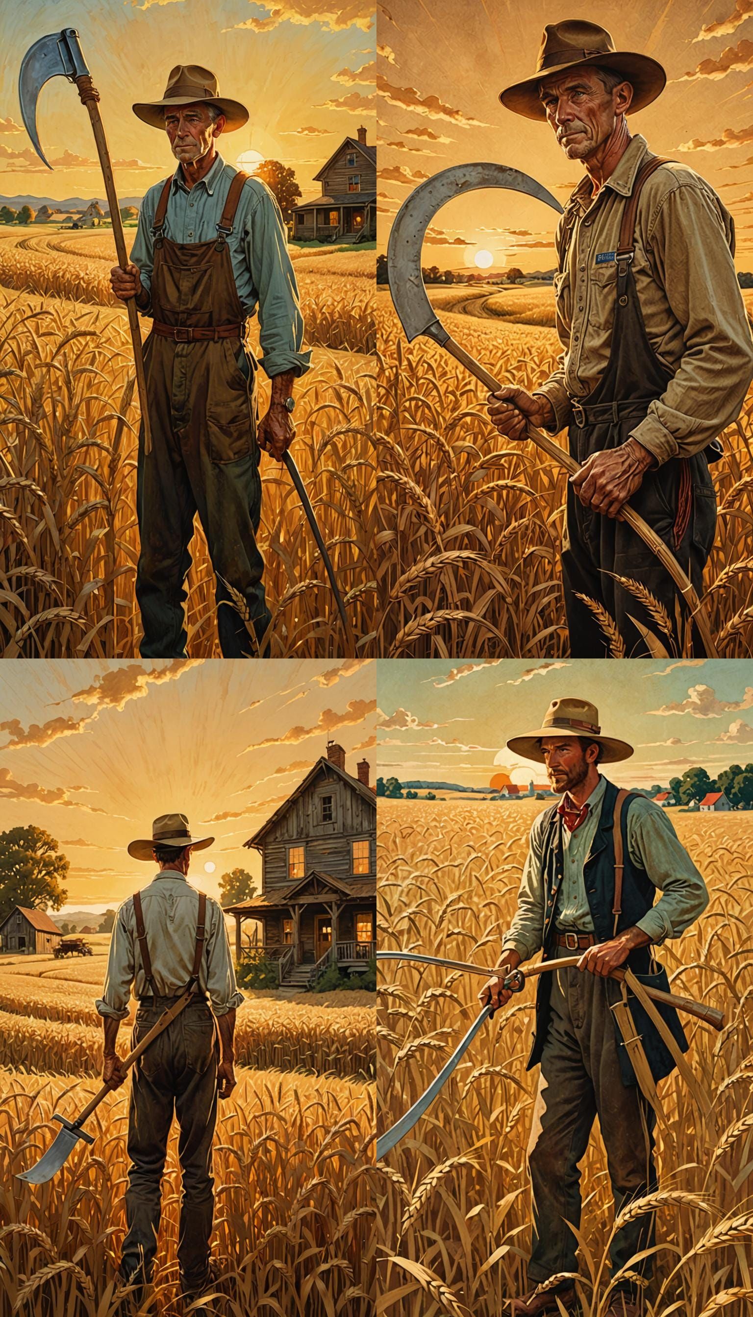 Rural Scene in 1940s Illustration Style