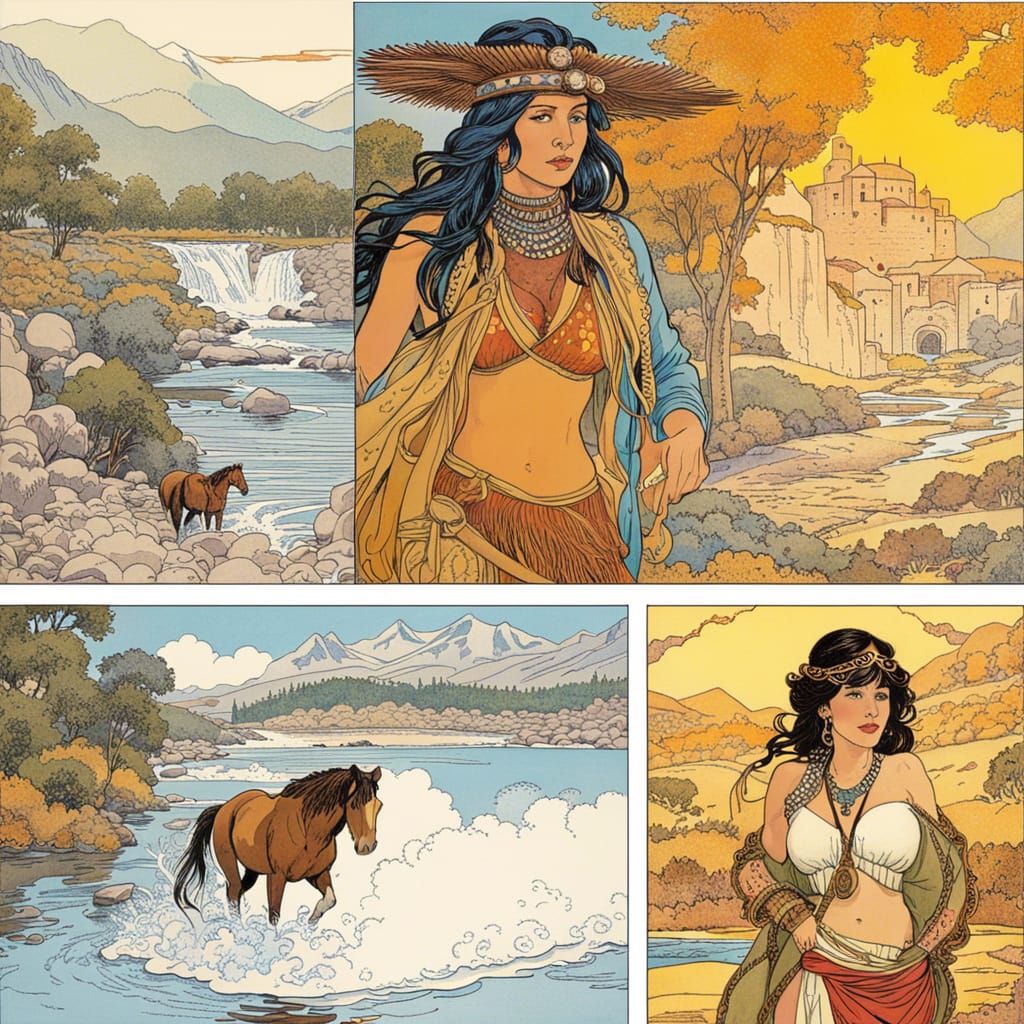 Apache Warrior Woman Stealing Horses: Comic Book Art