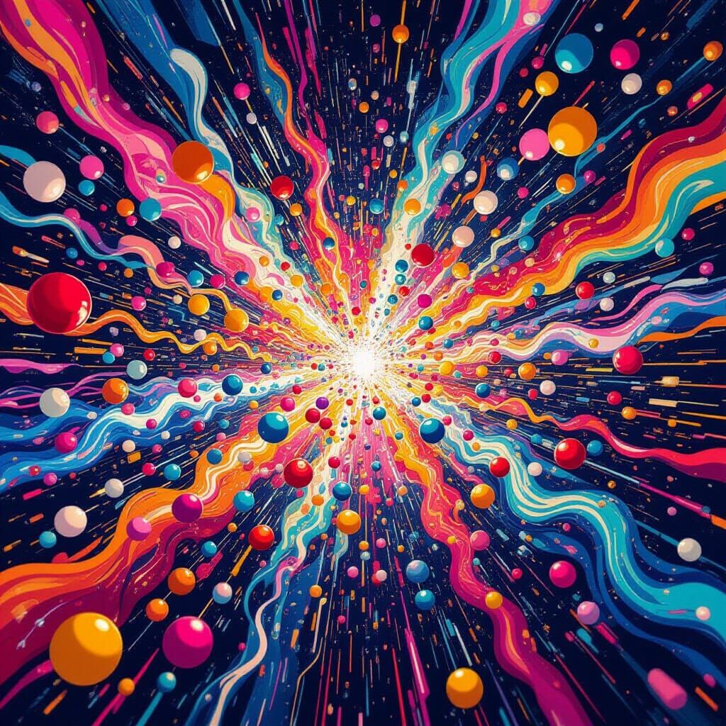 Colorful Beads Exploding in a Digital Painting