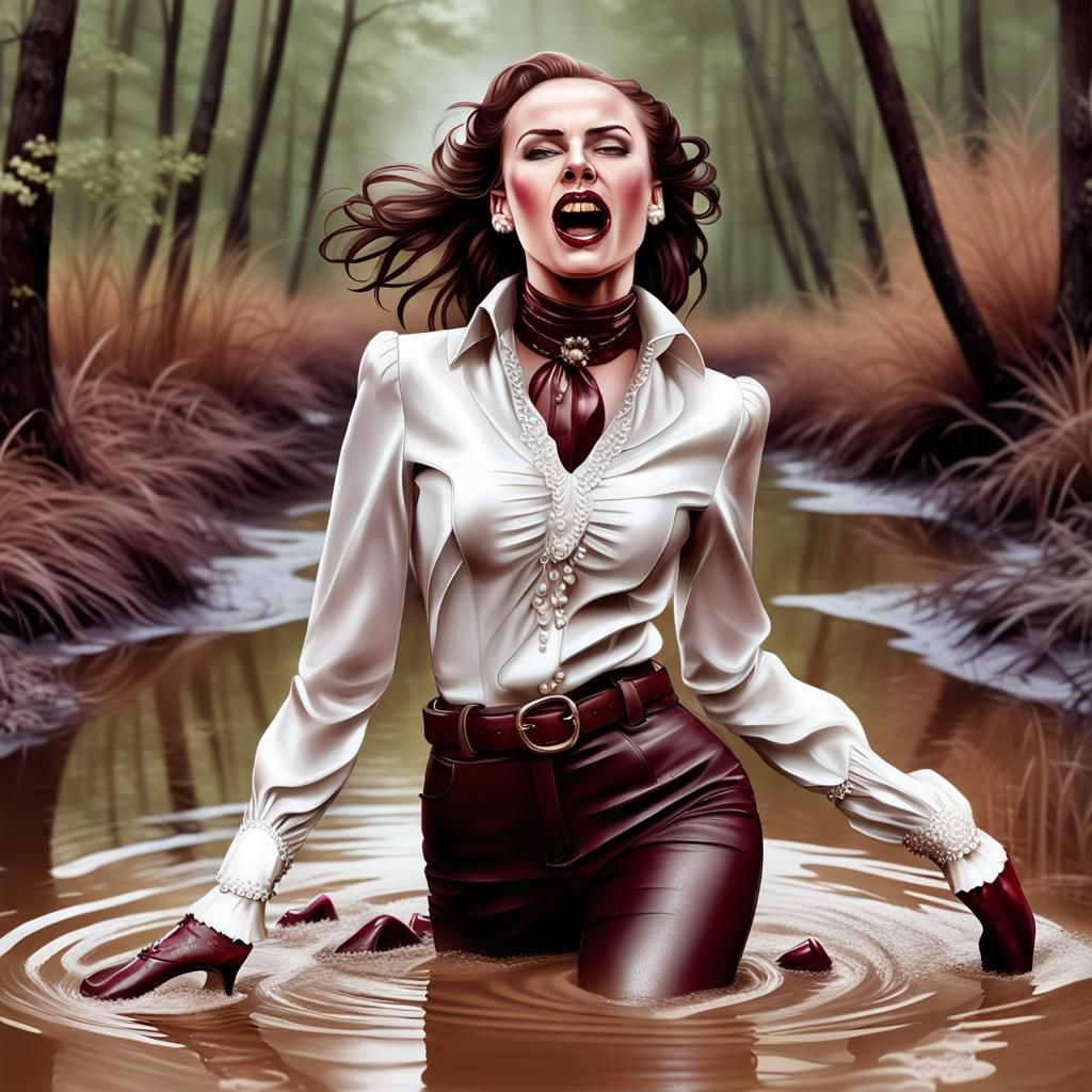 Woman's Peril: Sinking in Quicksand, Hyperrealistic