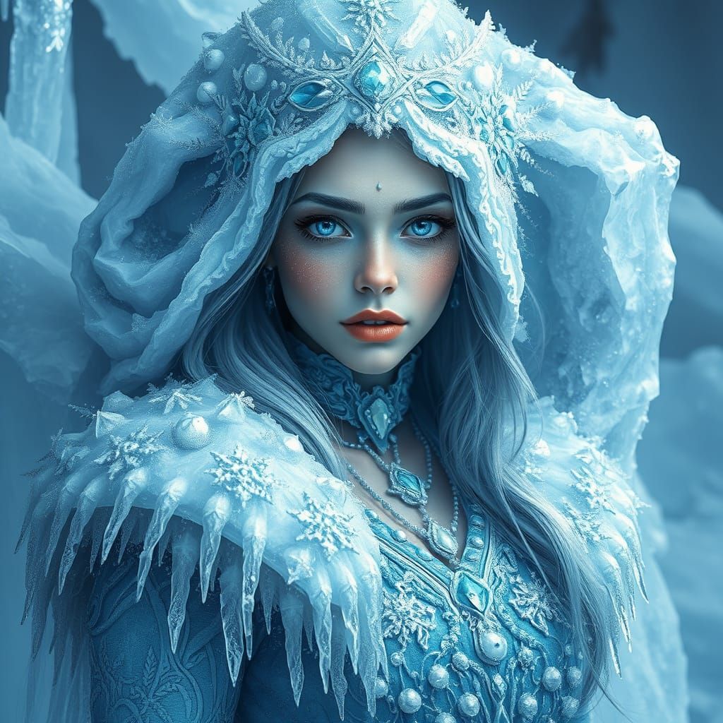 Ice Princess in Hyperdetailed, Otherworldly Style