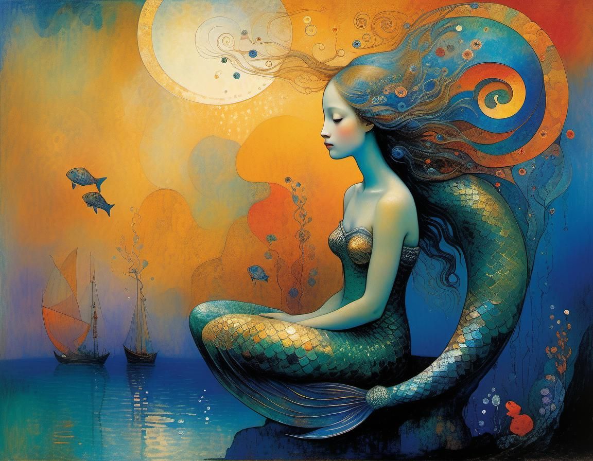 Melancholic Mermaid in Symbolist Style