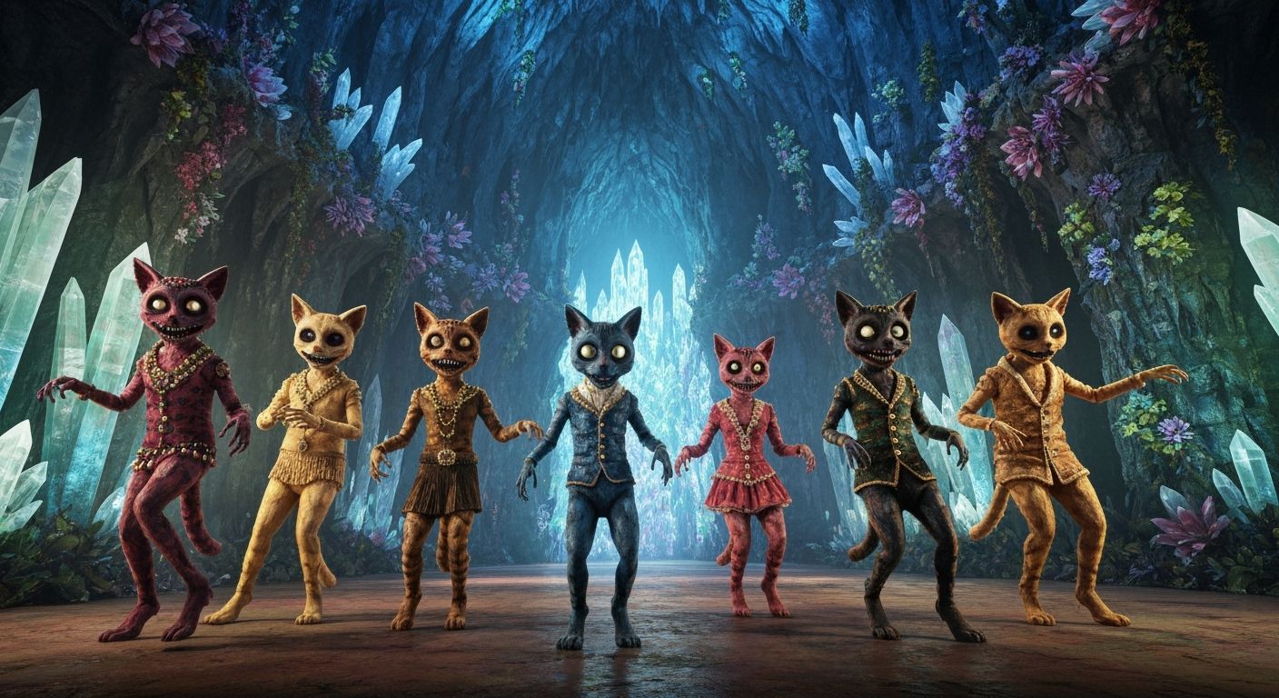 Zombie Puppet Cats in Art Nouveau Style